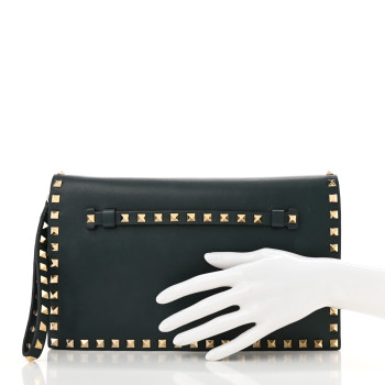 VALENTINO GARAVANI Nappa Rockstud Wristlet Clutch Jungle