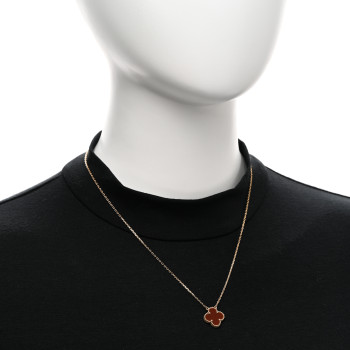 VAN CLEEF & ARPELS 18K Yellow Gold Carnelian Vintage Alhambra Pendant Necklace