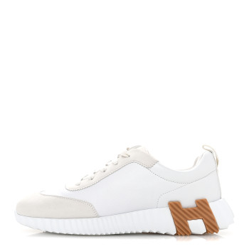 HERMES Graphic Mesh Suede Goatskin Womens Bouncing Sneakers  38 White