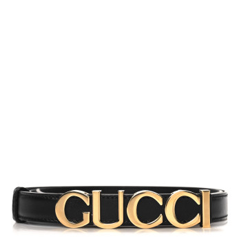 GUCCI Plutone Calfskin Gucci Buckle 20mm Thin Belt 90 36 Black