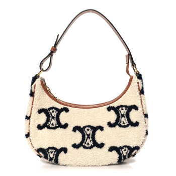 CELINE Bouclette Embroidered Ava Triomphe Shoulder Bag Navy Tan