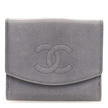 CHANEL Caviar Timeless CC Compact French Wallet Grey