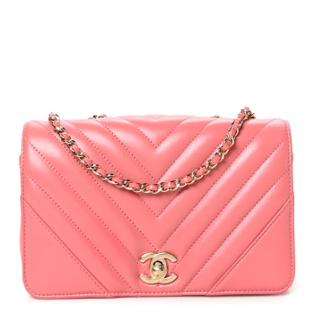 CHANEL Calfskin Chevron Quilted Mini Statement Flap Pink