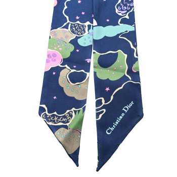 CHRISTIAN DIOR Silk Ciel De Reve Mitzah Scarf Rose Marine Multicolor
