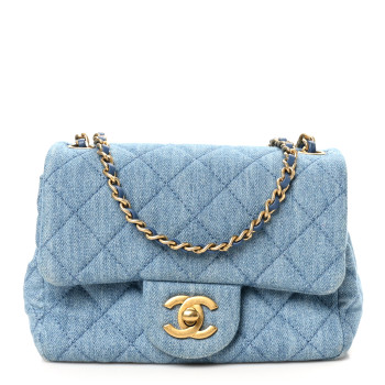 CHANEL Denim Quilted Mini Pearl Crush Flap Blue