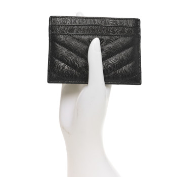 SAINT LAURENT Grain De Poudre Matelasse Chevron Monochrome Monogram Credit Card Case Black