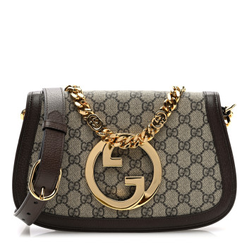 GUCCI GG Supreme Monogram Textured Dollar Calfskin Blondie Chain Shoulder Flap Bag Beige Ebony New Acero