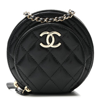 CHANEL Caviar Quilted Round Coco Clutch With Chain Black