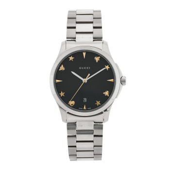 GUCCI Stainless Steel 38mm G-Timeless Charm Quartz Watch Black