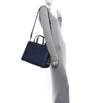 BURBERRY Derby Calfskin Vintage Check Medium Banner Tote Regency Blue