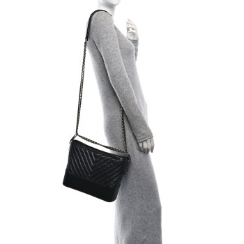 CHANEL Aged Calfskin Chevron Quilted Medium Gabrielle Hobo Black