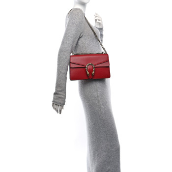 GUCCI Dollar Calfskin Swarovski Crystal Small Dionysus Shoulder Bag Hibiscus Red