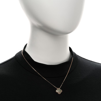 VAN CLEEF & ARPELS 18K Rose Gold Gray Mother of Pearl Vintage Alhambra Pendant Necklace