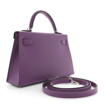 HERMES Chevre Mysore Verso Mini Kelly Sellier 20 Violet Raisin