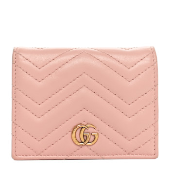 GUCCI Calfskin Matelasse GG Marmont Card Case Wallet Perfect Pink
