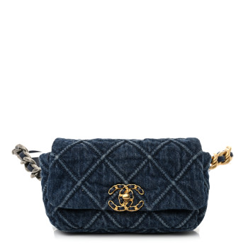 CHANEL Denim Quilted Chanel 19 Waist Bag Blue