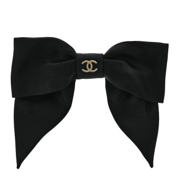 CHANEL Silk Bow CC Hair Clip Black