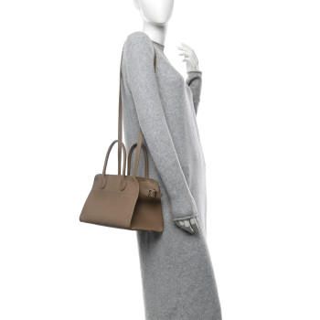 THE ROW Grained Calfskin Soft Margaux 10 Bag Dark Taupe