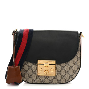 GUCCI GG Supreme Monogram Web Medium Padlock Messenger Shoulder Bag Black