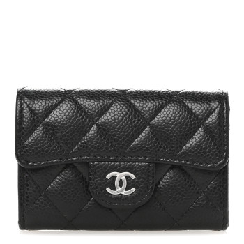 CHANEL Caviar Quilted Flap Card Holder Wallet Black
