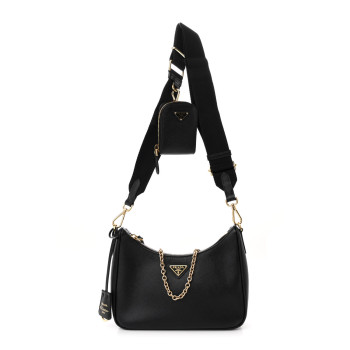 PRADA Saffiano Lux Re-Edition 2005 Shoulder Bag Black