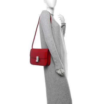 CELINE Smooth Calfskin Medium Classic Box Flap Bag Red