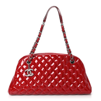 CHANEL Patent Quilted Medium Just Mademoiselle Bowling Bag Red