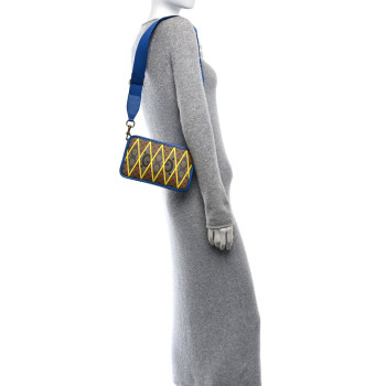 GUCCI GG Supreme Monogram Mix Textured Dollar Calfskin Rhombus Inlay Crossbody Bag Beige Ebony Harvest Joy Blue