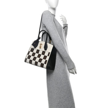 LOUIS VUITTON Calfskin Monogram Damier Tressage City Steamer MM Creme