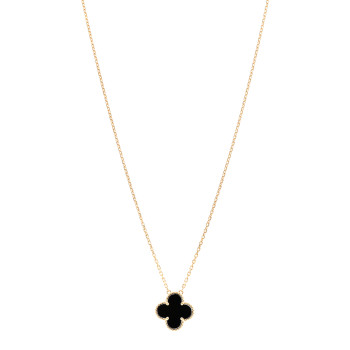 VAN CLEEF & ARPELS 18K Yellow Gold Black Onyx Vintage Alhambra Pendant Necklace