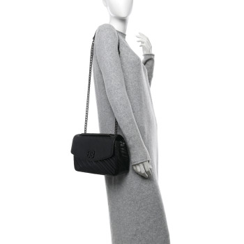 BALENCIAGA Shiny Goatskin Logo Embossed Monochrome M BB Round Shoulder Bag Black