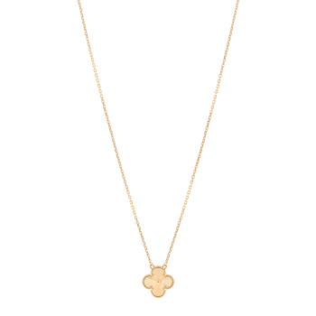 VAN CLEEF & ARPELS 18K Yellow Gold Guilloche Vintage Alhambra Pendant Necklace