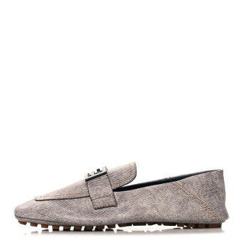 FENDI Vitello Pelle Stampa Denim Baguette Driving Loafers 38 Azzurro