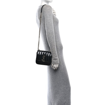 SAINT LAURENT Patent Calfskin Matelasse Monogram Small Vicky Chain Bag Black
