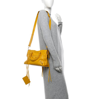 BALENCIAGA Agneau Classic Silver Hardware S City Jaune Epi