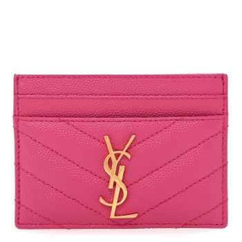 SAINT LAURENT Grain De Poudre Matelasse Chevron Monogram Credit Card Case Indian Pink