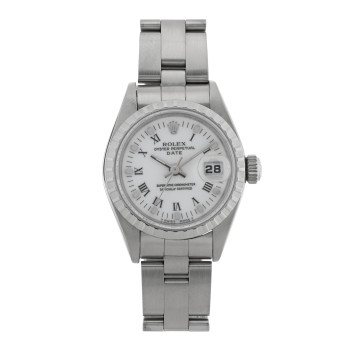 ROLEX Stainless Steel 26mm Oyster Perpetual Date Watch White Roman 69240
