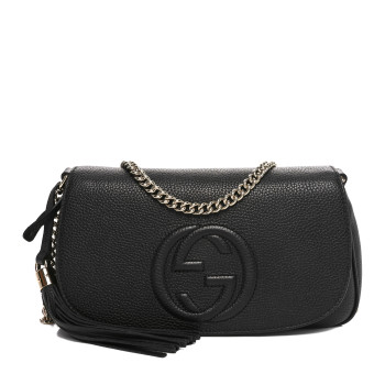 GUCCI Pebbled Calfskin Medium Soho Flap Crossbody Black