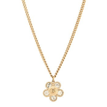 CHANEL Crystal CC Flower Pendant Necklace Gold