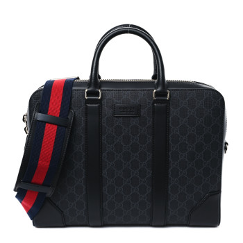 GUCCI GG Supreme Monogram Appia Calfskin Web Briefcase Black