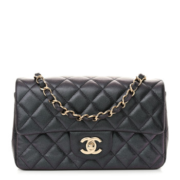 CHANEL Iridescent Lambskin Quilted Mini Rectangular Flap Black
