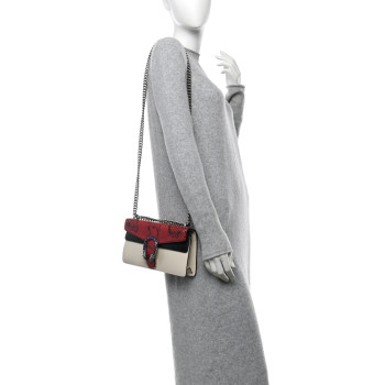 GUCCI Snakeskin Azalea Calfskin Enamel Small Dionysus Shoulder Bag Mystic White Hibiscus Red Black