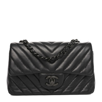 CHANEL Lambskin Chevron Quilted Mini Rectangular Flap So Black
