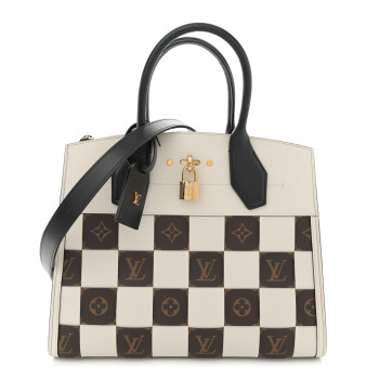 LOUIS VUITTON Calfskin Monogram Damier Tressage City Steamer MM Creme