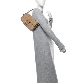FENDI Calfskin Woven Baguette Cammelo Beige