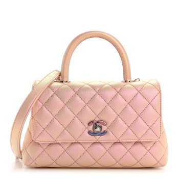 CHANEL Iridescent Caviar Quilted Mini Coco Handle Flap Light Pink
