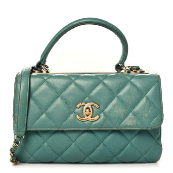 CHANEL Lambskin Quilted Small Trendy CC Flap Dual Handle Bag Green