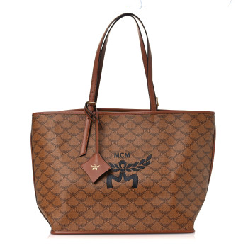 MCM Lauretos Nappa Medium Himmel Shopper Tote Beige Cognac