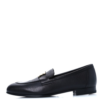 HERMES Goatskin Womens Paris Loafers 37 Black