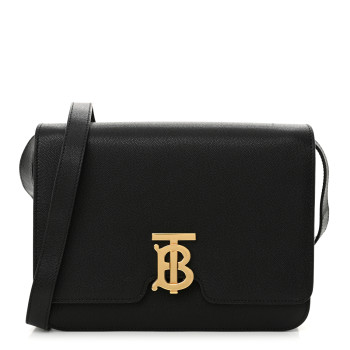 BURBERRY Grained Calfskin Medium TB Bag Black